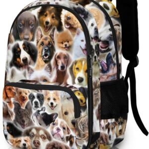Cute Dogs Backpack for Kids Boys Girls, Funny Dog Backpack for School Outdoor Travel 16.5inch