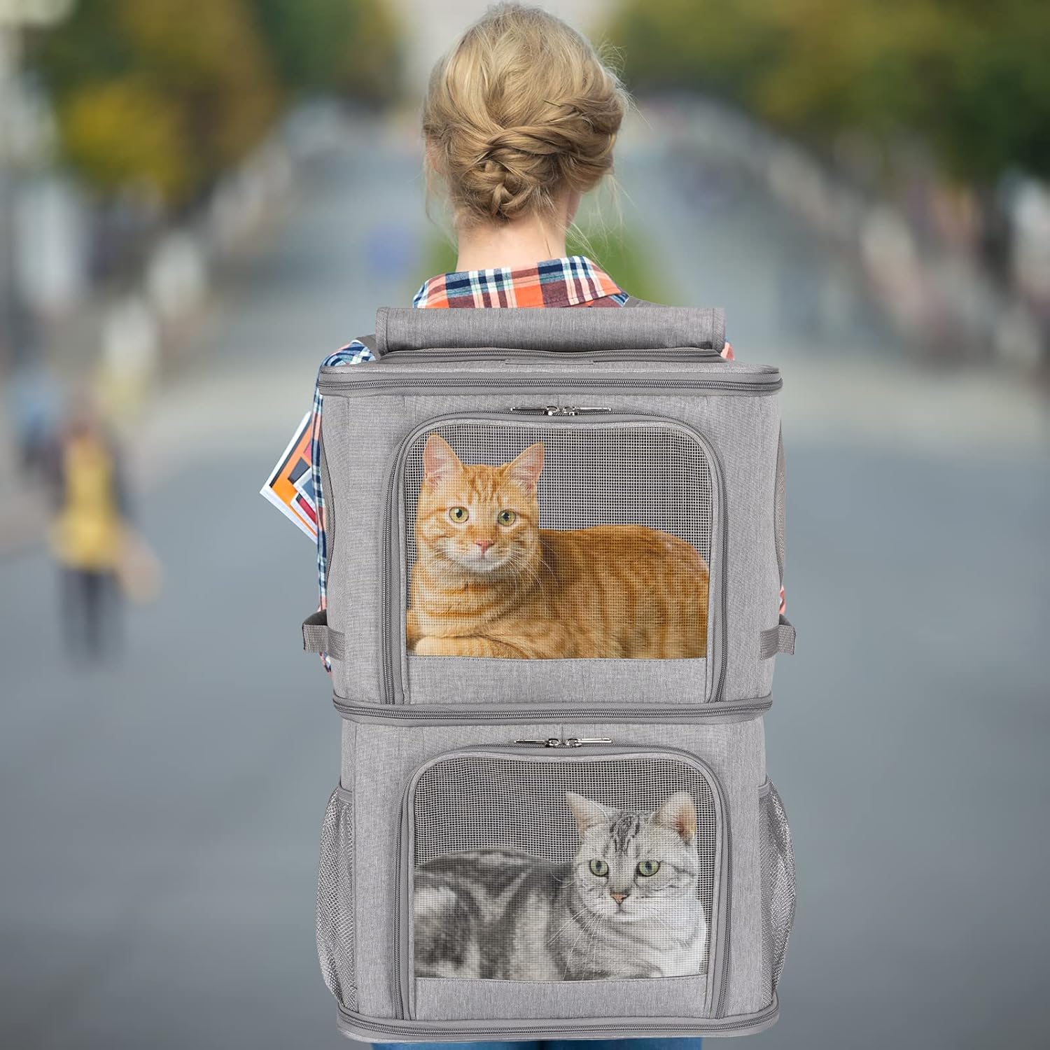 2-in-1 Extra Large Double Pet Carrier Backpack for Small Cats and Dogs, Portable Pet Travel Carrier, Super Ventilated Design, Ideal for Traveling/Hiking/Camping, XL - Image 7