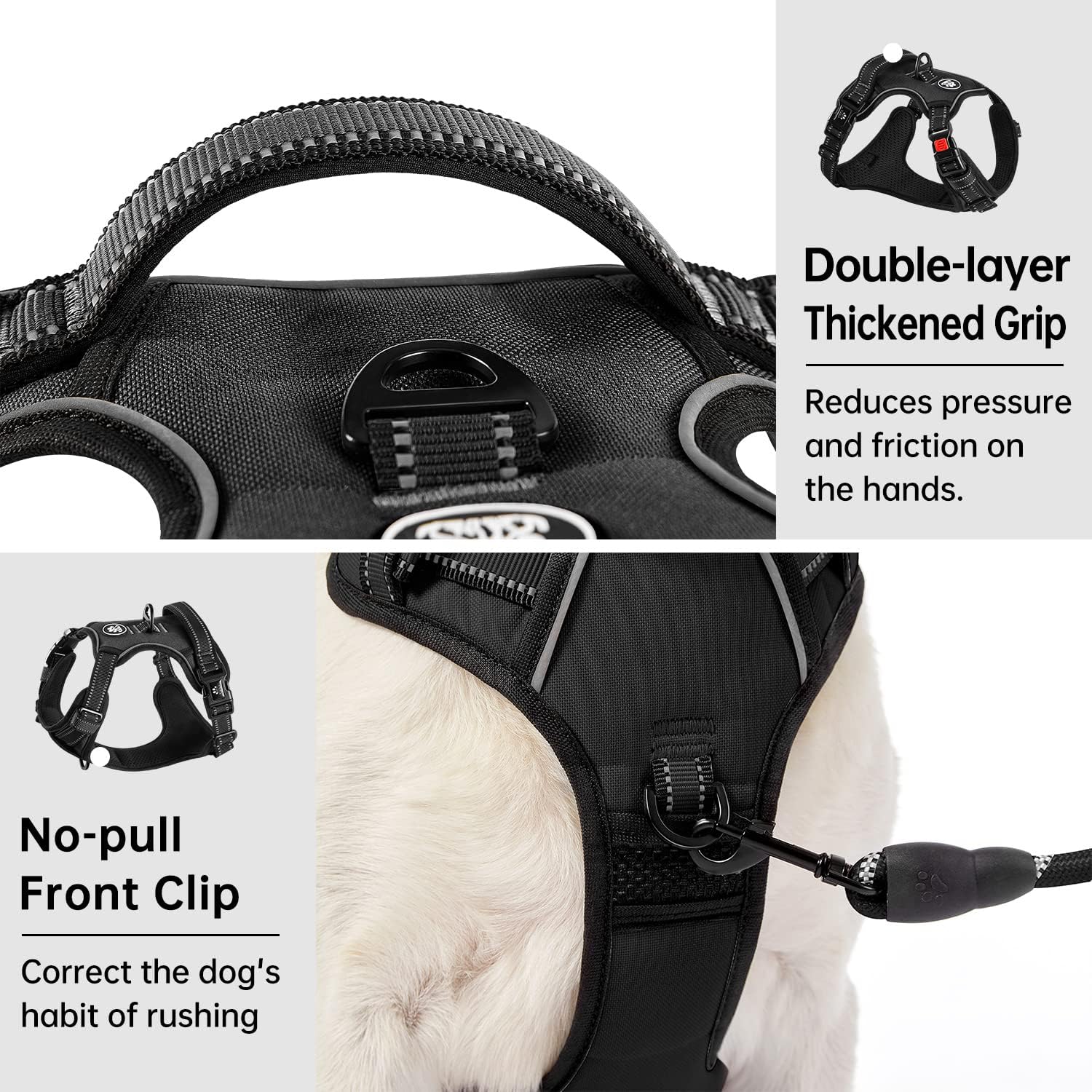 IVY&LANE No Pull Dog Harness for Medium Dogs, Dog Vest Harness with Leash, Safety Belt and Storage Strap, Fully Adjustable Harness, 360° Reflective Strip, Soft Handle (Black, M) - Image 5
