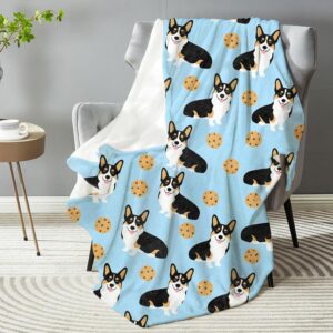 Playful Corgi Cookie Blanket, Plush Soft Lightweight Warm Cozy Flannel...