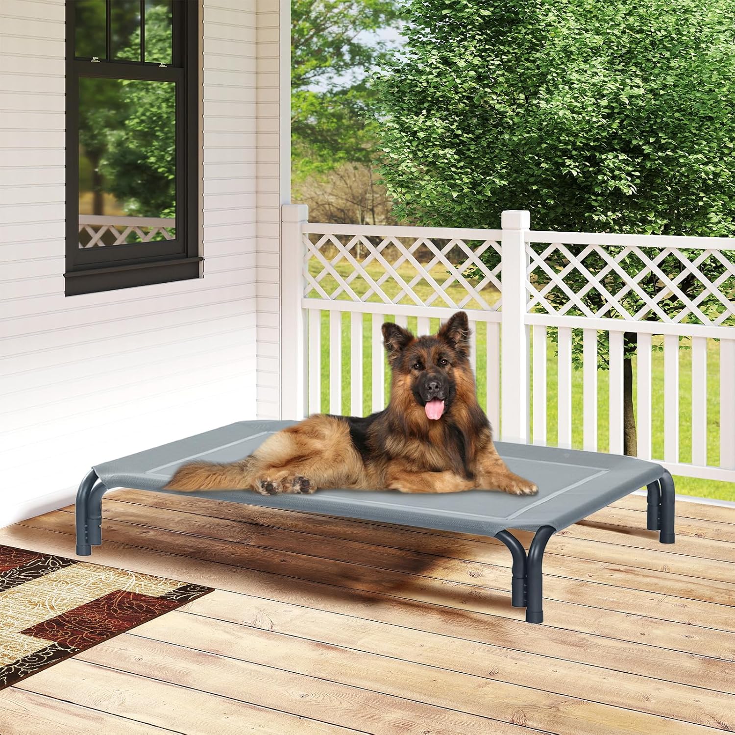 Elevated Dog Bed Raised Outdoor Dog Cot for Medium Dogs, Installation Requires No Tools, Frame with Washable Cooling Breathable Mesh Anti-Slip Feet, Indoor Pet Bed, Grey, 35.4 Inches - Image 7