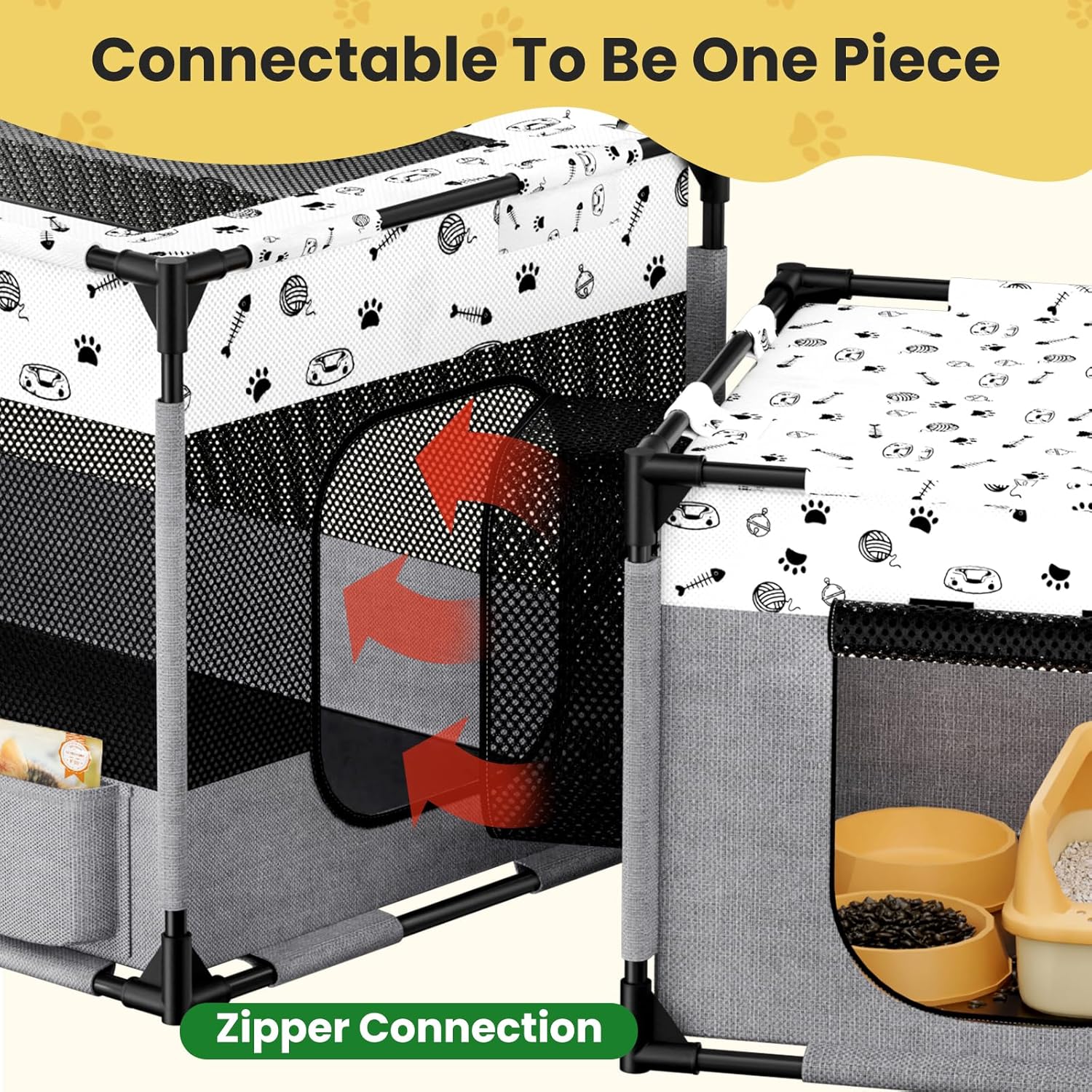 Portable Cat Playpen, PVC Pipe Reinforced Kitten Dog Pet Playpens for Indoor Cats Enclosed, Foldable Puppy Doggy Play Pen Outdoor, Kennel Tent Cage Crates, Zipper Top Cover(39"x24"x22") - Image 9