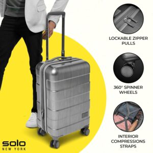 Solo New York 22″ Carry On Spinner – Luggage for Travel, Suitcases with Wheels, Hardside Rolling Bag for Men & Women, TSA Ready Carry-On, Lightweight, Expandable Body – Re:Serve, Gray