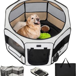 PETSFIT 45.5" Dog Playpen Indoor/Outdoor-Jump-Proof 28.5" Height with Removable Waterproof Mat & Zippered Roof | RV, Camping, Travel Dog Pen | Whelping & Cat Observation Space(45.5"L x 45.5"W x 28.5H)
