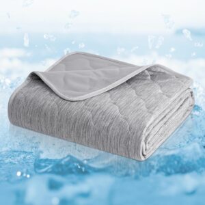 Cozy Bliss Leakproof Cooling Blanket for Large Dogs – Q-Max>0.4, Durable & Washable Dog Cooling Mat for Hot Weather, Soft Pet Throw & Couch Protector for Multiple Pets 60x80 Inch, Heather Silver Grey