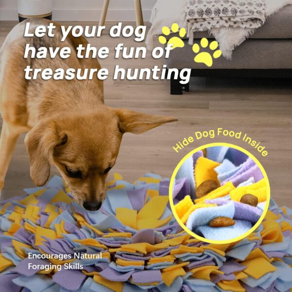 Snuffle Mat for Dogs, Durable Pet Sniff Mat 24'' x 24'' Foldable Dog Food Feeding Mat Washable Interactive Dog Puzzle Toys for Bored Small Medium Large Puppy Cat Rabbit (Yellow Purple) - Image 2