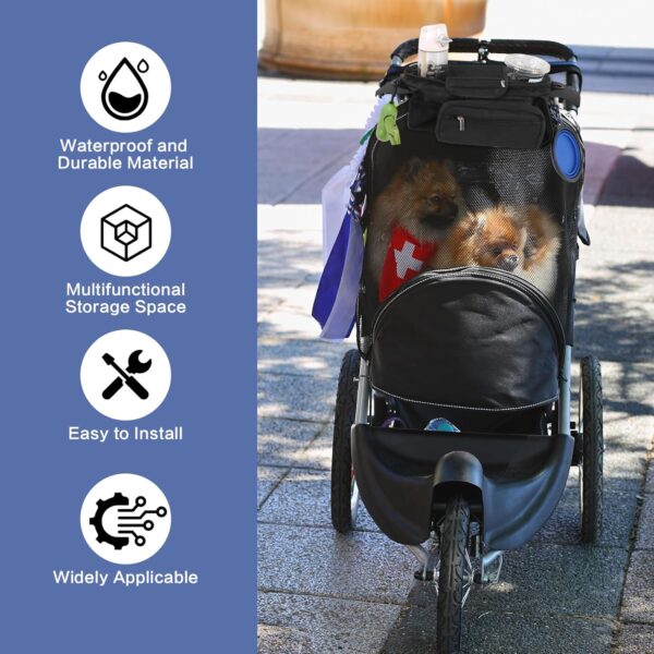 Dog Stroller Bag with Shoulder Strap, Universal Dog Stroller Caddy Organizer with Poop Bag Dispenser, Water Bowl, Insulated Cup Holders and Treat Pocket - Image 3