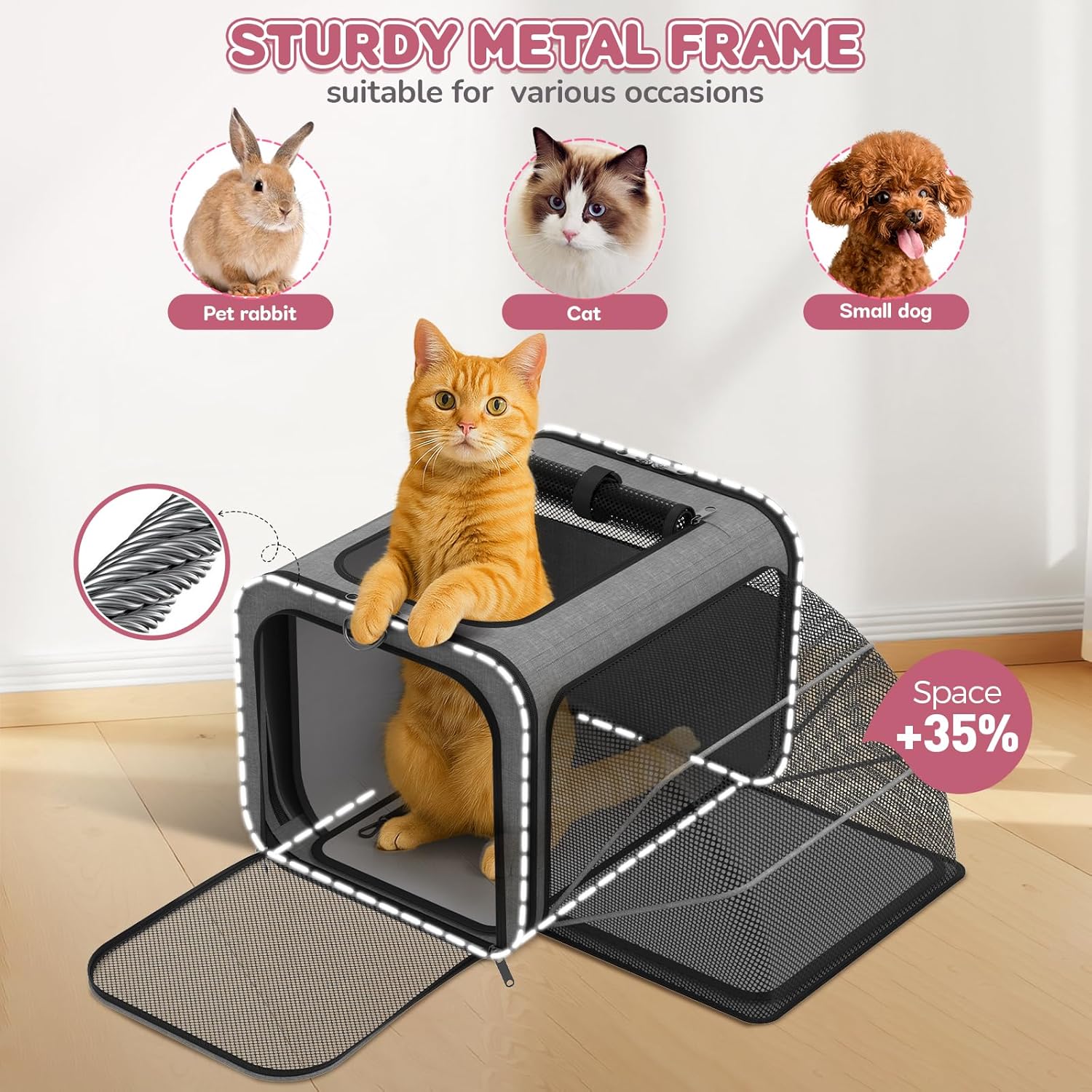 Pet Carrier with Wheels Airline Approved: Expandable Rolling Cat Carrier for Small Dog Under 25lbs - Cat Soft Carrier Pet Travel Bag TSA Approved Under Seat for Airplane Transport Flight - Image 4