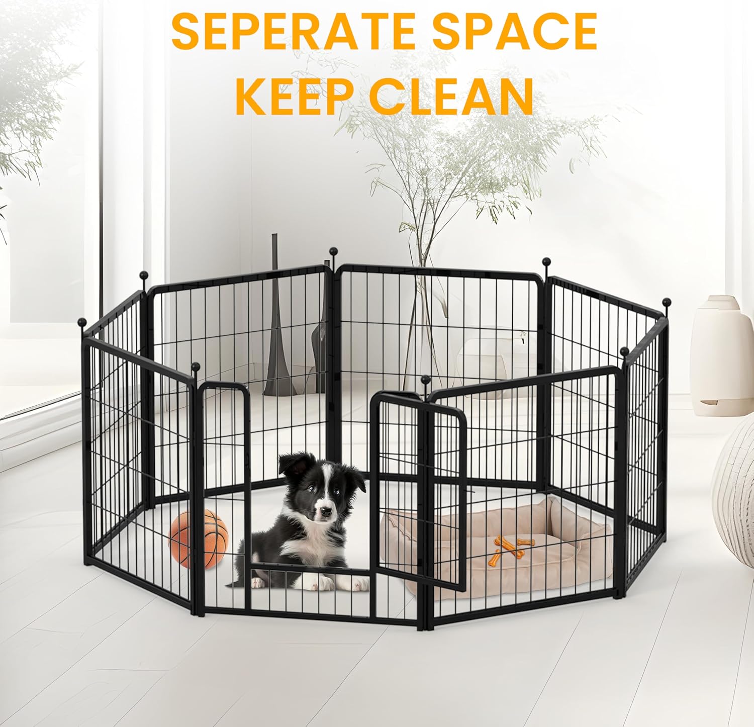 Dog Playpen 32 Inch 8 Panels, Ideal Dog Fence for Small/Medium Dogs Indoor & Outdoor Bliss, Perfect Dog Pen for Camping, Yard, RV, Garden Fence, Black - Image 3