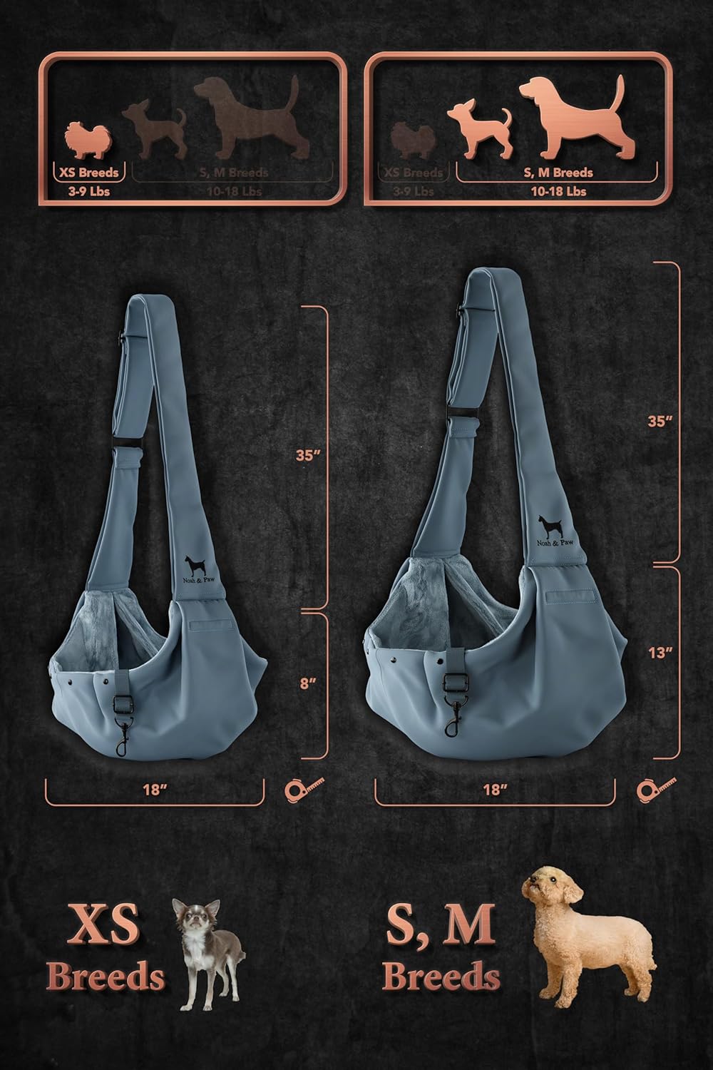 Noah & Paw Dog Sling Carrier for Small Dogs 5-18lb, Dog Sling for Small Dogs and Cats, Dog Carrier with Adjustable Padded Strap, Premium Twill, Lined with Fur, Double Safety Feature, Machine Washable - Image 4