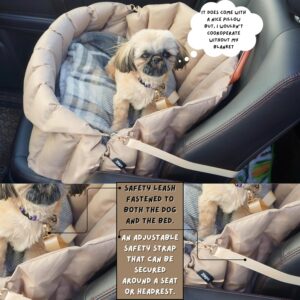 ZEPA Dog Car seat for Small Dogs, Dog Carrier for Small Dogs, Washable Oxford Fabric with Sherpa Pillow Adjustable Straps and Clip-on Leash Travel Carrier Bed 25Lb (Large)