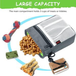 Dog Treat Pouch – 3 Ways to Wear Treat Pouches for Pet Training and 2 Pieces Clicker Taining for Dogs, Dog Training Treat Pouch Bag and Dog Clicker for Training with Waist Belt Shoulder Strap – Grey