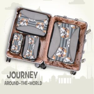 Packing Cubes for Travel 4 Set Bulldog Dog Striped Pet Luggage Set Suitcase Organizer Bags Mesh Accessories Storage Pouch Toiletry Packing Cubes