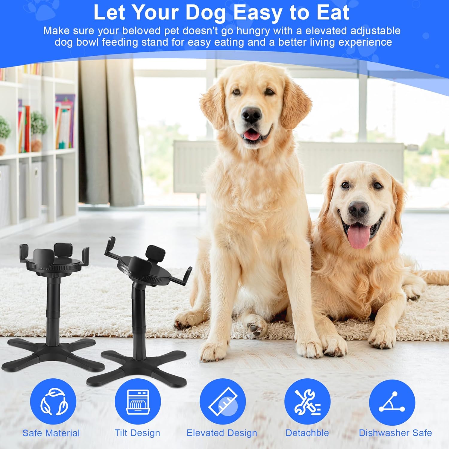Dog Bowls Elevated Adjustable Stand, Raised Bowl with 3 Heights & Tilted Feeding Stand, Compatible with Various Bowls, for Medium & Large Breeds (1 Pack) Black - Image 7