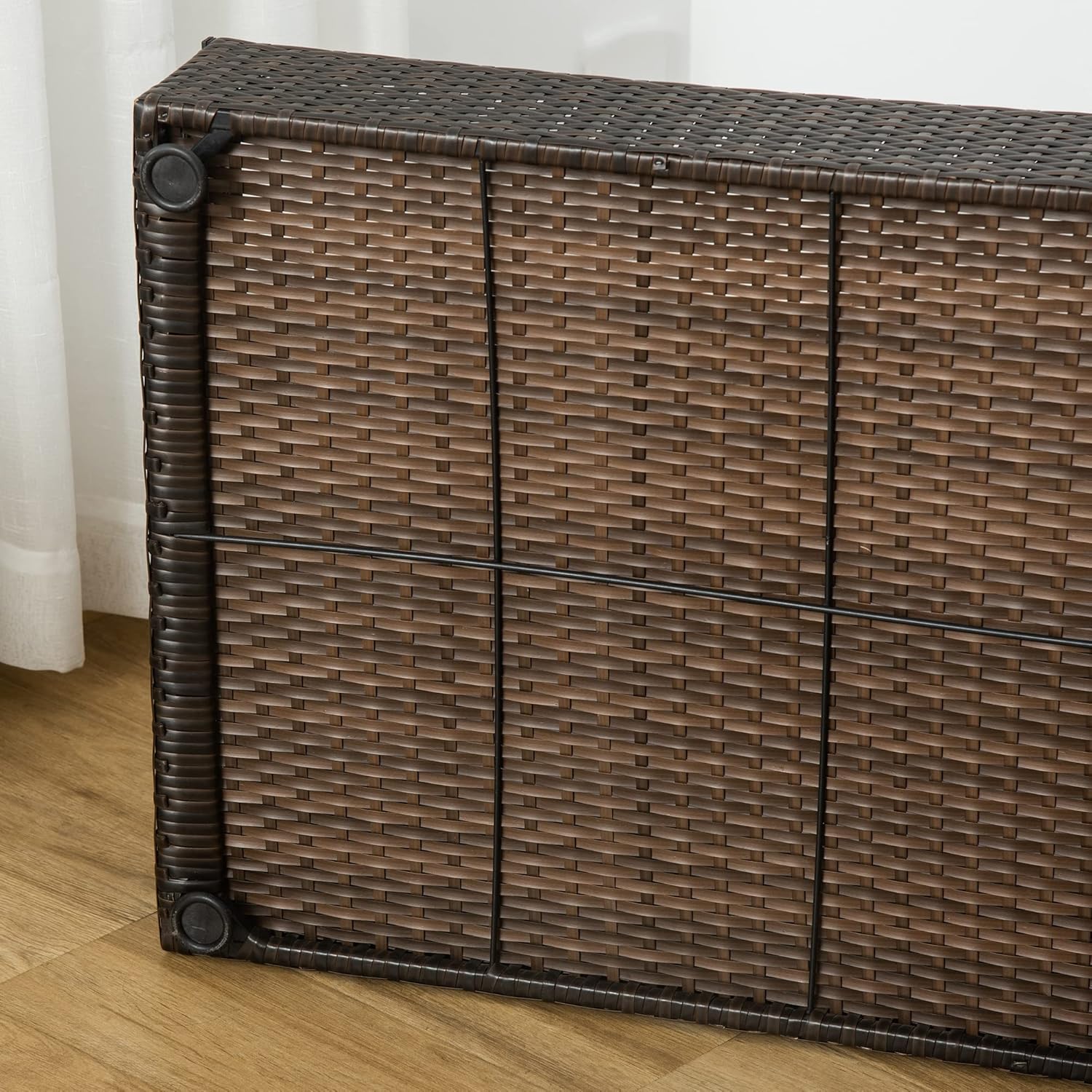 PawHut Rattan Dog Bed, Elevated Pet Sofa, Wicker Cat House, Indoor/Outdoor Use, for Garden Patio with Foldable Canopy, for Small or Medium-Sized Pets, Coffee - Image 9