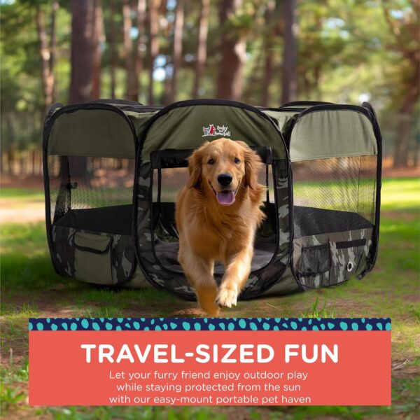 Rocky + Snowball Pop Up Playpen for Dogs - Puppy Dog Cats Rabbits Play Pen for Indoors or Outdoors - Portable Playpen with Carrying Case & Collapsible Bowl - Camo Print - XL - Image 2