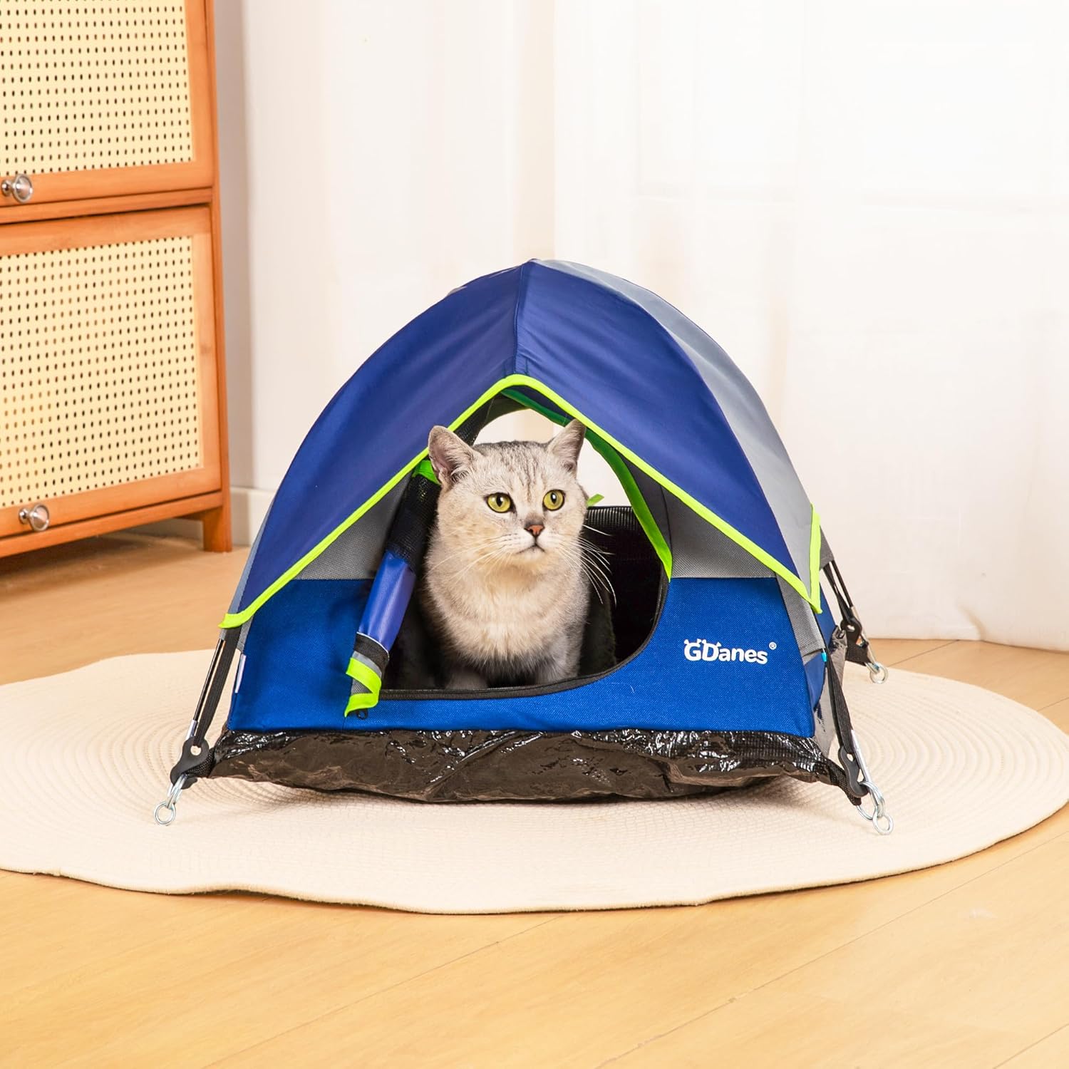 GDanes Blue Cat Tent, Large Cave Bed for Indoor Cats and Small Dogs with Soft Pad - 22" x 22" x 16" - Image 2