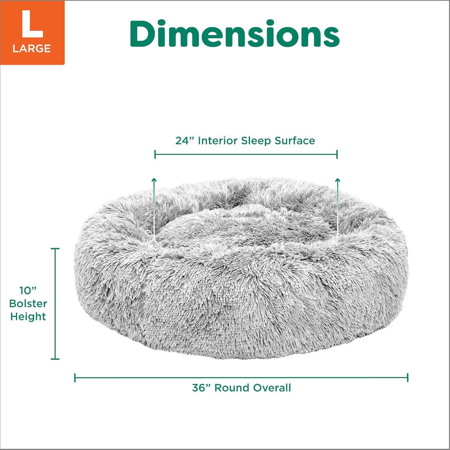 Furhaven 36" Round Calming Donut Dog Bed for Large/Medium Dogs, Refillable w/ Removable Washable Cover, For Dogs Up to 75 lbs - Shaggy Plush Long Faux Fur Donut Bed - Mist Gray, Large - Image 3
