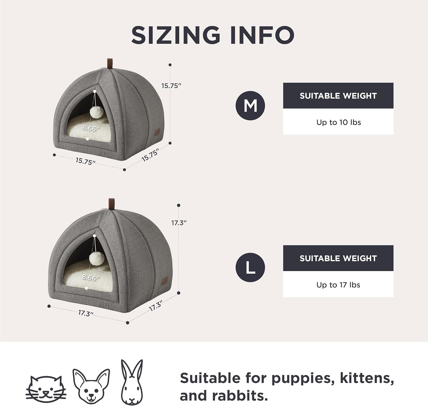 Bedsure Cat Beds for Indoor - 2 in 1 Cat Cave House Tent for Kittens and Small Pets with Removable Washable Cushioned Pillow, Foldable Kitten Hideaway with Non-Slip Bottom, Grey, 17.3 inches - Image 5