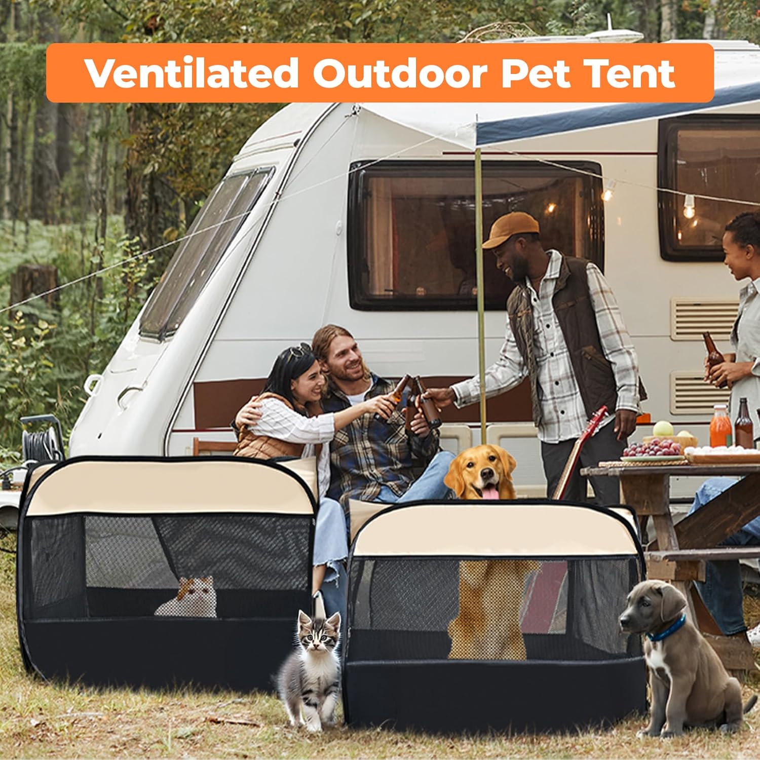 2-in-1 Pop Up Cat Playpen, Detachable into 2 Separate Pens with Additional Doors, Assembly-Free Portable Dog Crates Pet Pen Tent Kennel Kitten Puppy Enclosure Cage Indoor Outdoor Foldable Condo(S) - Image 7