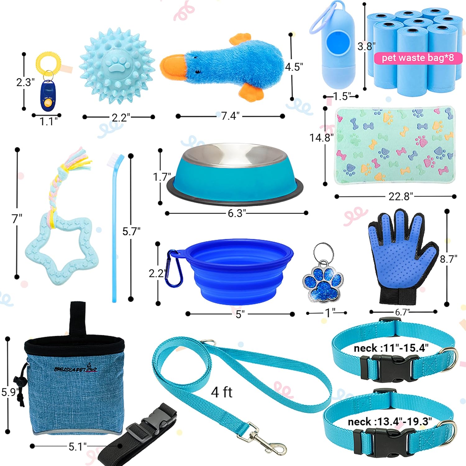 FLYSTAR Puppy Starter Kit for Small Dogs, 26 pcs Include Dog Toys, Collar and Leash, Training Clicker, Treat Bag, Poop Waste Bag with Dispenser, Blanket, Grooming Glove, Bowls, Toothbrush, etc - Image 2