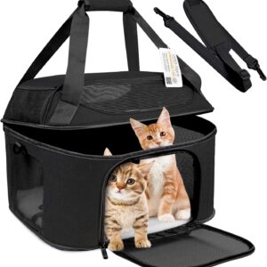 Large Cat Carrier for 2 Cats, Soft Side Carrier for Kitten Puppy, Collapsible Travel Dog Carrier TSA Airline Approved Cat Carrier Backpack for 20 lbs Pets,Black