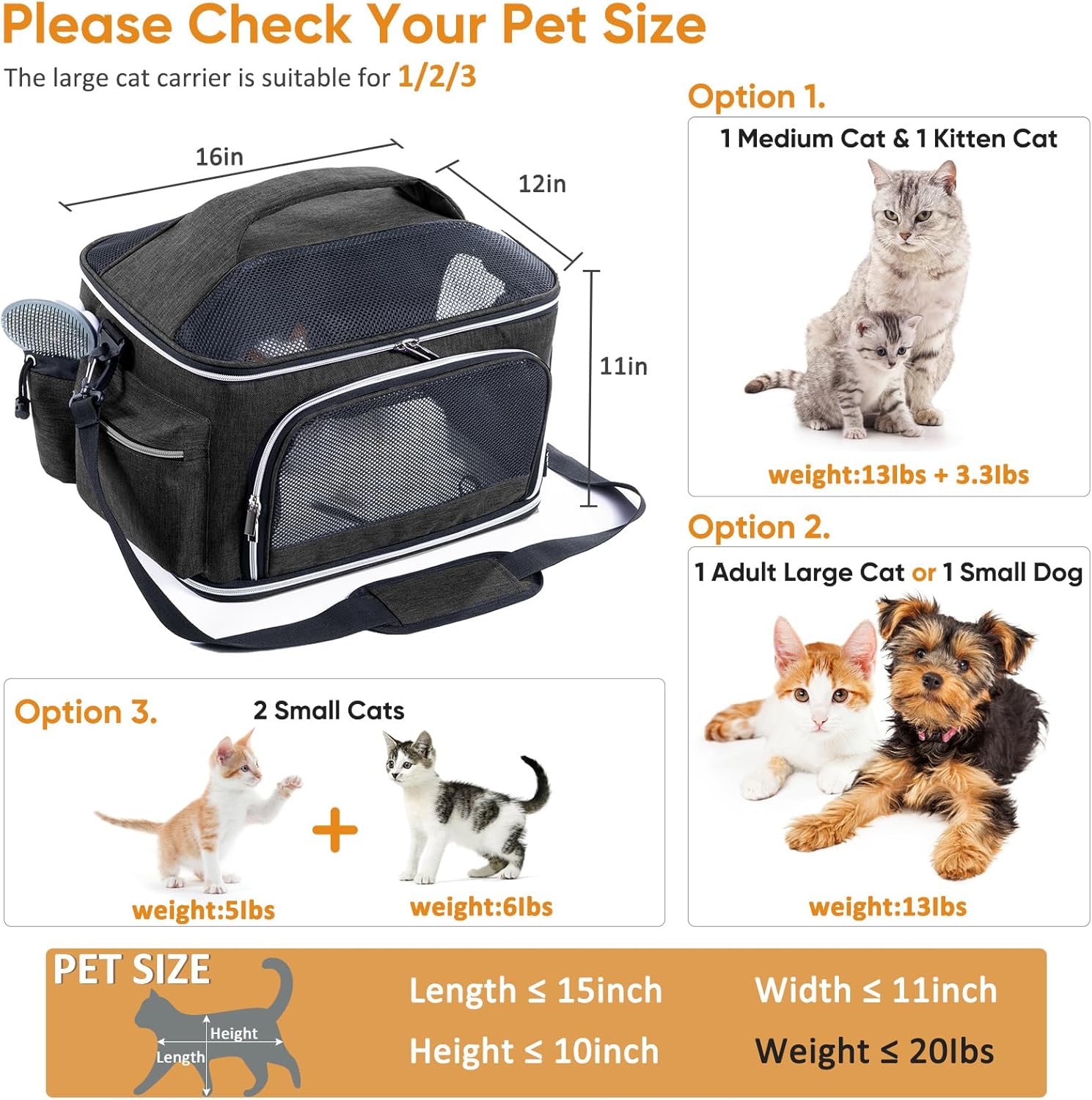Large Cat Carrier Soft for 2 Cats, Pet Carrier for Small Dogs, Collapsible Cat Travel Carrier for Large Cats 20 lbs, Double Cat Transport Carrier Soft - Image 5