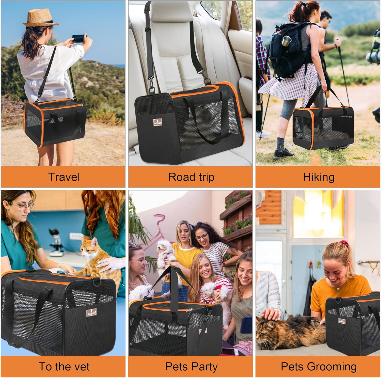 HiCaptain Black Cat Carrier Bag, Lightweight Soft Cat Carrier with Top Mesh Window, Breathable Pet Carrier for Medium Cats and Small Dogs Puppies up to 15 lb - Black - Image 7