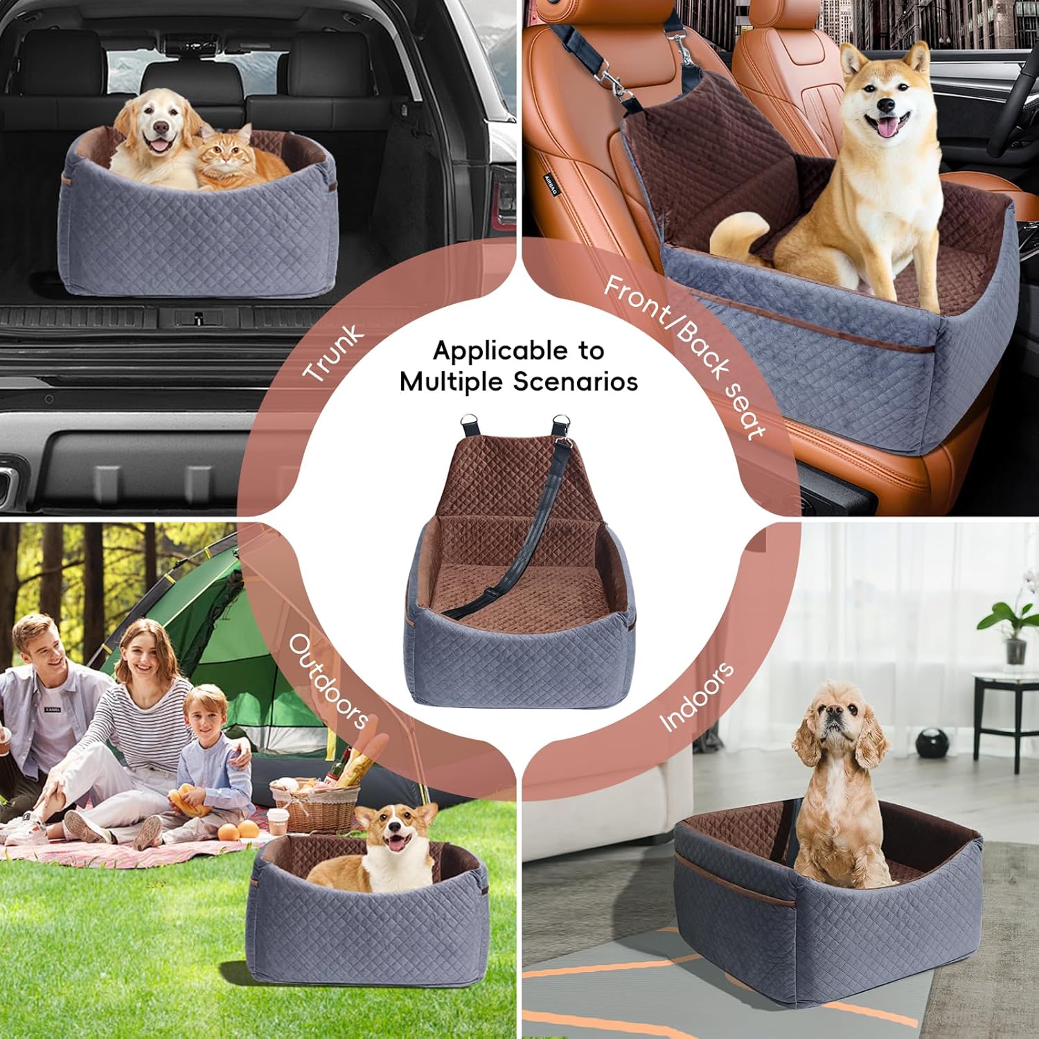 Dog Car Seat for Small Medium Dogs, Soft Fabric Dog Booster Seat with Storage Pockets, Safety Belt, Comfy Pet Car Seat Travel Bed, Removable and Washable - Image 7