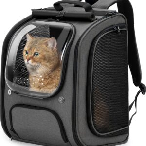 Pecute Cat Backpack Carrier, Large Space Cat Bubble Backpack, Breathable Cat Carrier, Shaded Dog Backpack Carrier, Ergonomic 3D Design for Travel, Hiking, Suitable for Shopping, and Vet, Gray
