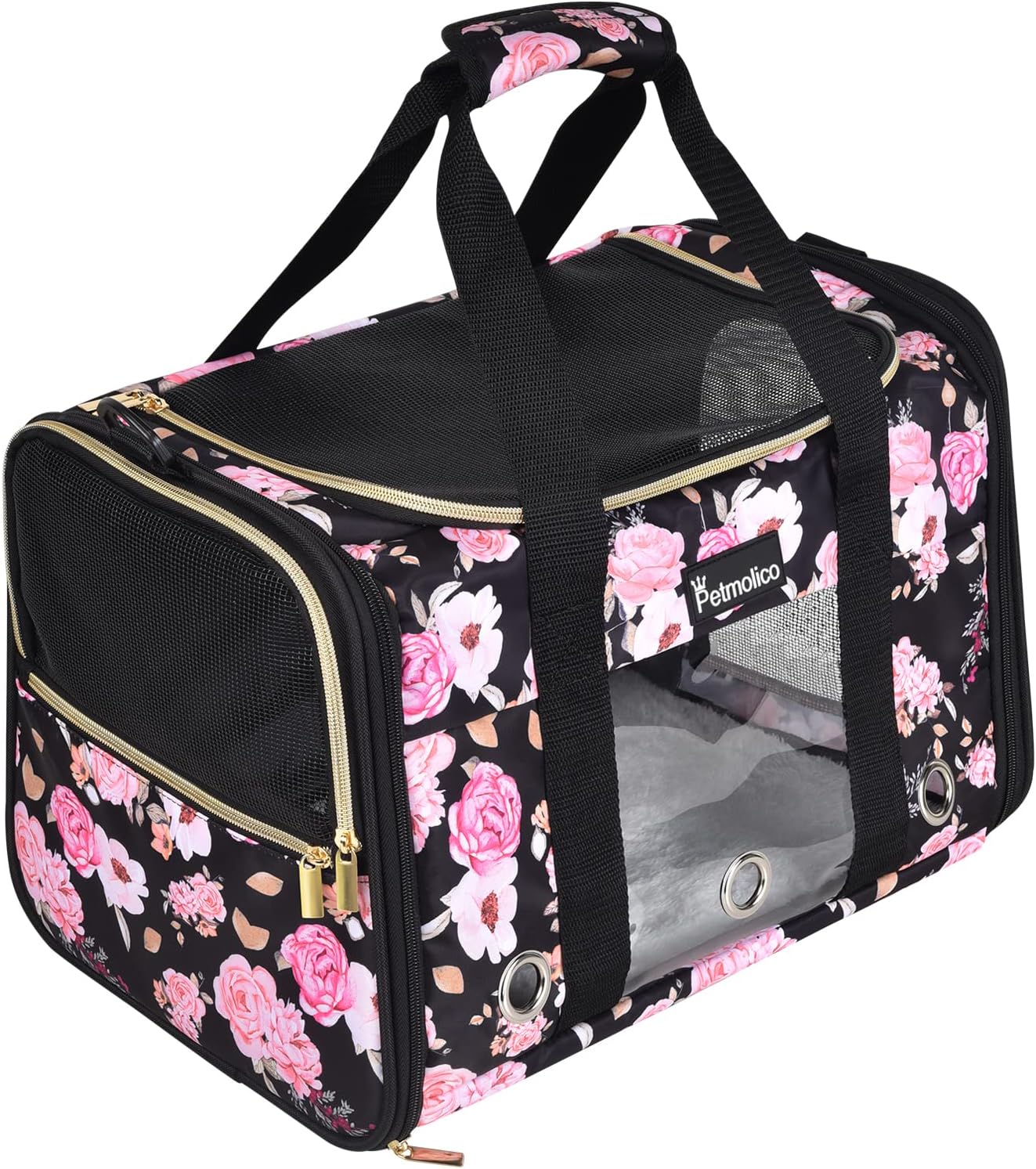 Petmolico Cat Carrier Soft-Sided Pet Bag for Small Medium Cats Puppies 16LBs - Airline Approved Pet Travel Carrier 3 Open Doors (Medium,Pink Peony) - Image 2