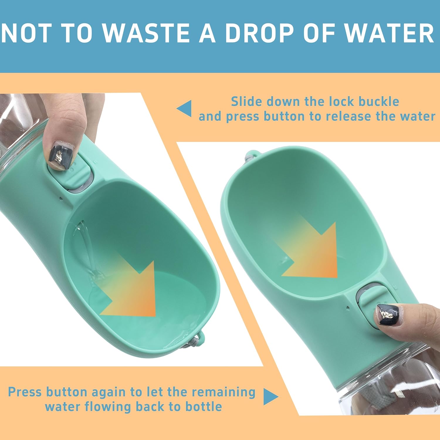 Portable Dog Water Bottle with Bowl, Leak Proof, Convenient for Walking, Hiking and Camping (Blue, 19oz) - Image 4