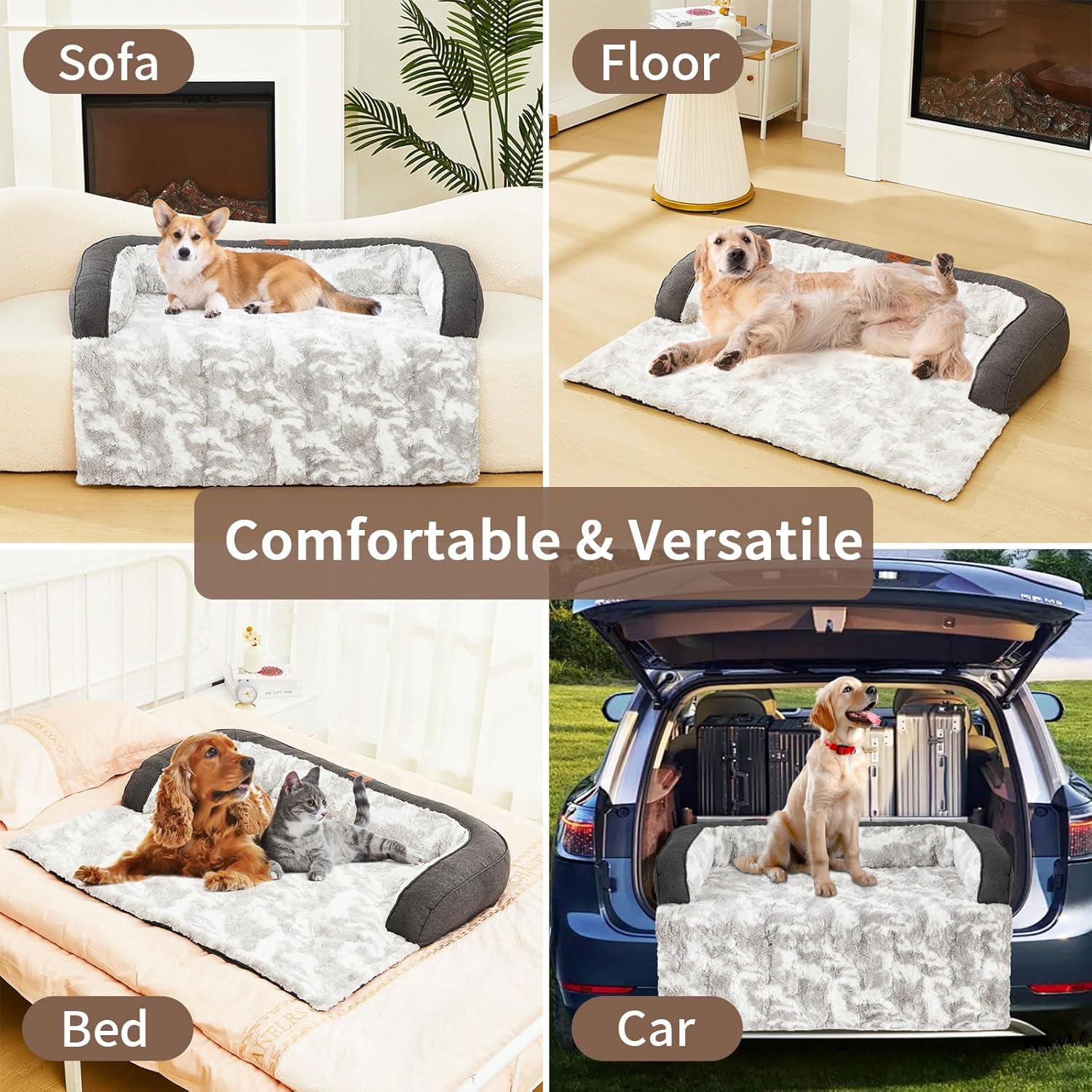 Calming Dog Couch Bed Mat, 41x37 Inch Waterproof Fluffy Sofa Cover, Furniture Protector with Handle, Removable and Washable Pet Bed for Medium Large Dogs and Cats (Grey) - Image 6