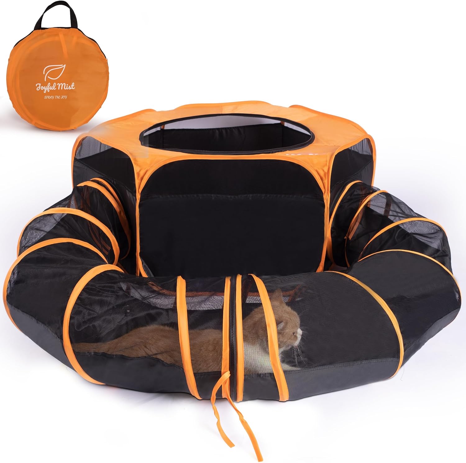 Cat Tent & Tunnel Enclosure – 47" Outdoor Playpen with 106" Tunnel, Water-Resistant Mesh, Zipper Door & Carry Bag – Portable Catio for Cats, Rabbits & Small Pets - Image 2