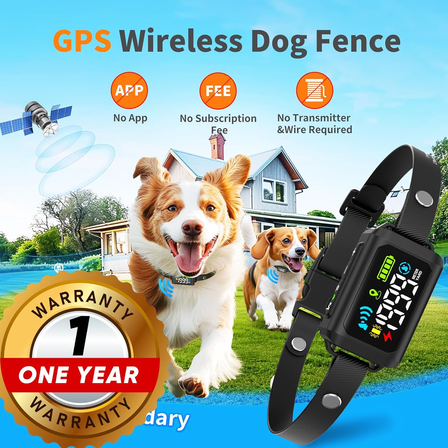 GPS Wireless Dog Fence - No Monthly Fee, Waterproof Pet Containment System with Smart Shock Collar - Safe GPS Tracker for Dogs - Adjustable, Rechargeable, Easy Setup - Image 3