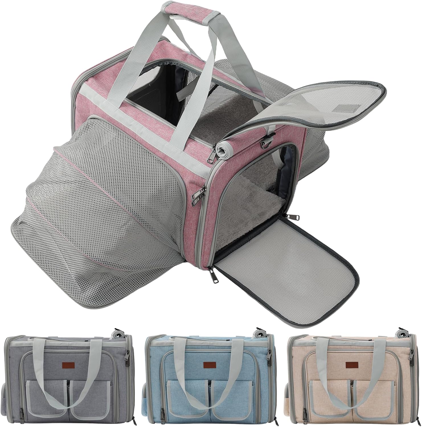 Pink Cats Carriers Soft Small Dog Carrier Airline Approved Pet Carrier 2 Softsides Expandable for Small Dogs Puppy Kitties Rabbit Bunny Carriers Bag Small Animals Travel Outdoor Carry Kennel