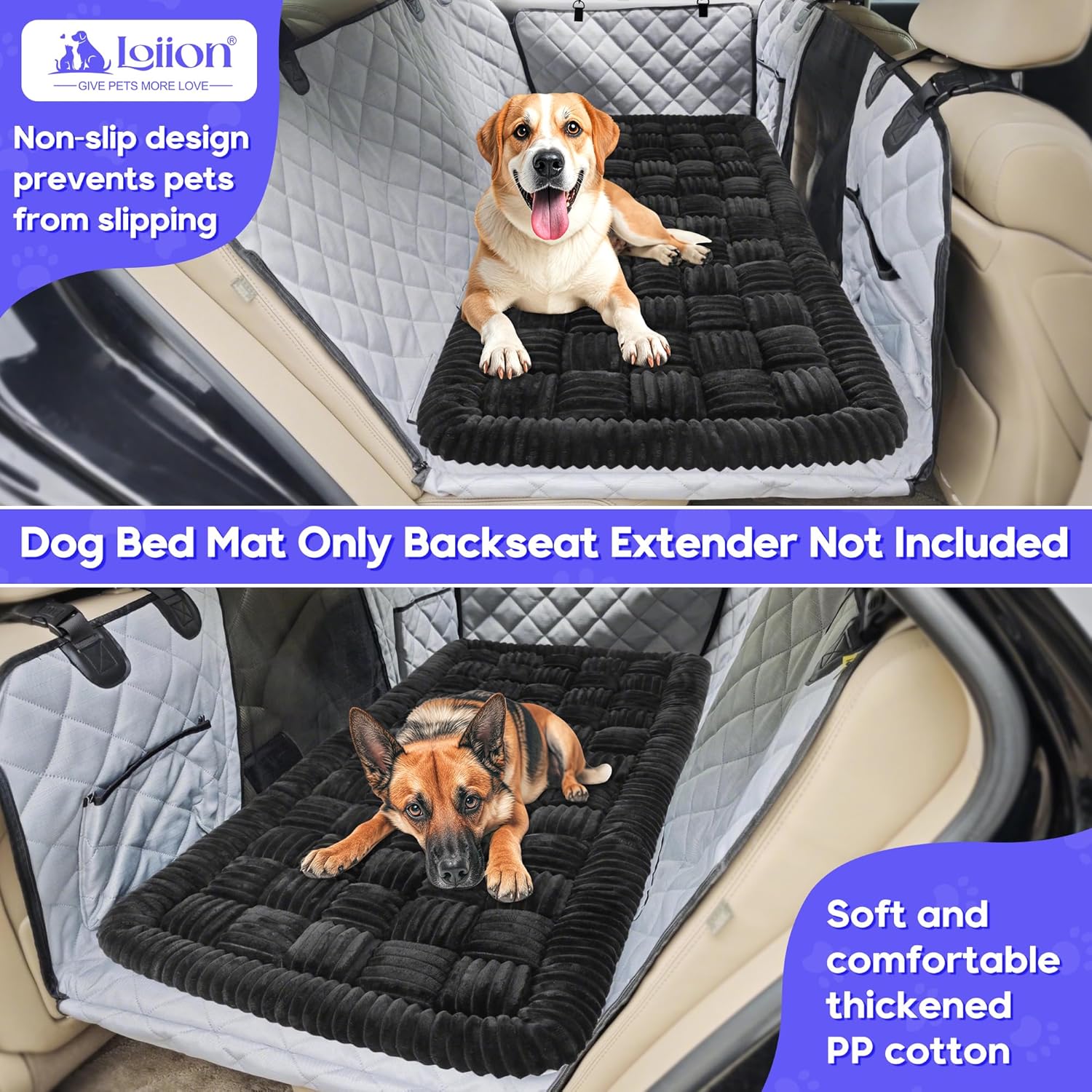 Dog Car Bed Mat, Non-Slip Backseat Extender Pet Blanket, Plaid Dog Bed for SUVs, Sedans & Trucks, Chew-Resistant Travel Pad for Dogs, Easy Clean & Scratch-Proof & Comfort (50"x24.6") Black - Image 2