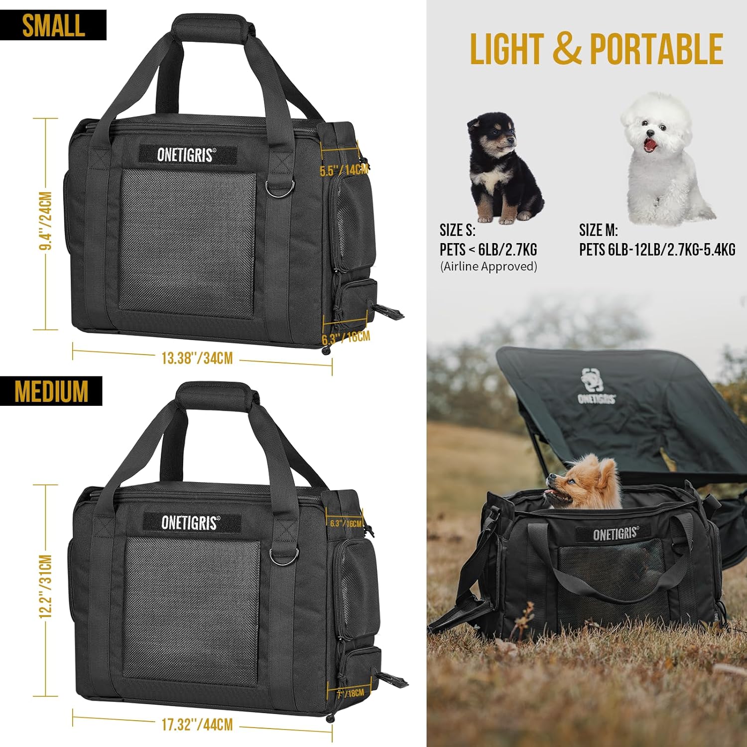 Onetigris Portable Pet Carrier for Small Puppy Dog and Cat, Multi Carry Way Soft Sided Carrier, Lightweight Adjustable Travel Pet Carrier for Outdoor Walking, Vet Visit, Camping, Up to 6lbs - Image 6