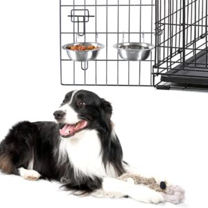 Set of 2 Stainless-Steel Dog Bowls – Cage, Kennel, and Crate Hanging Pet Bowls for Food and Water – 20oz Each and Dishwasher Safe by PETMAKER,Silver