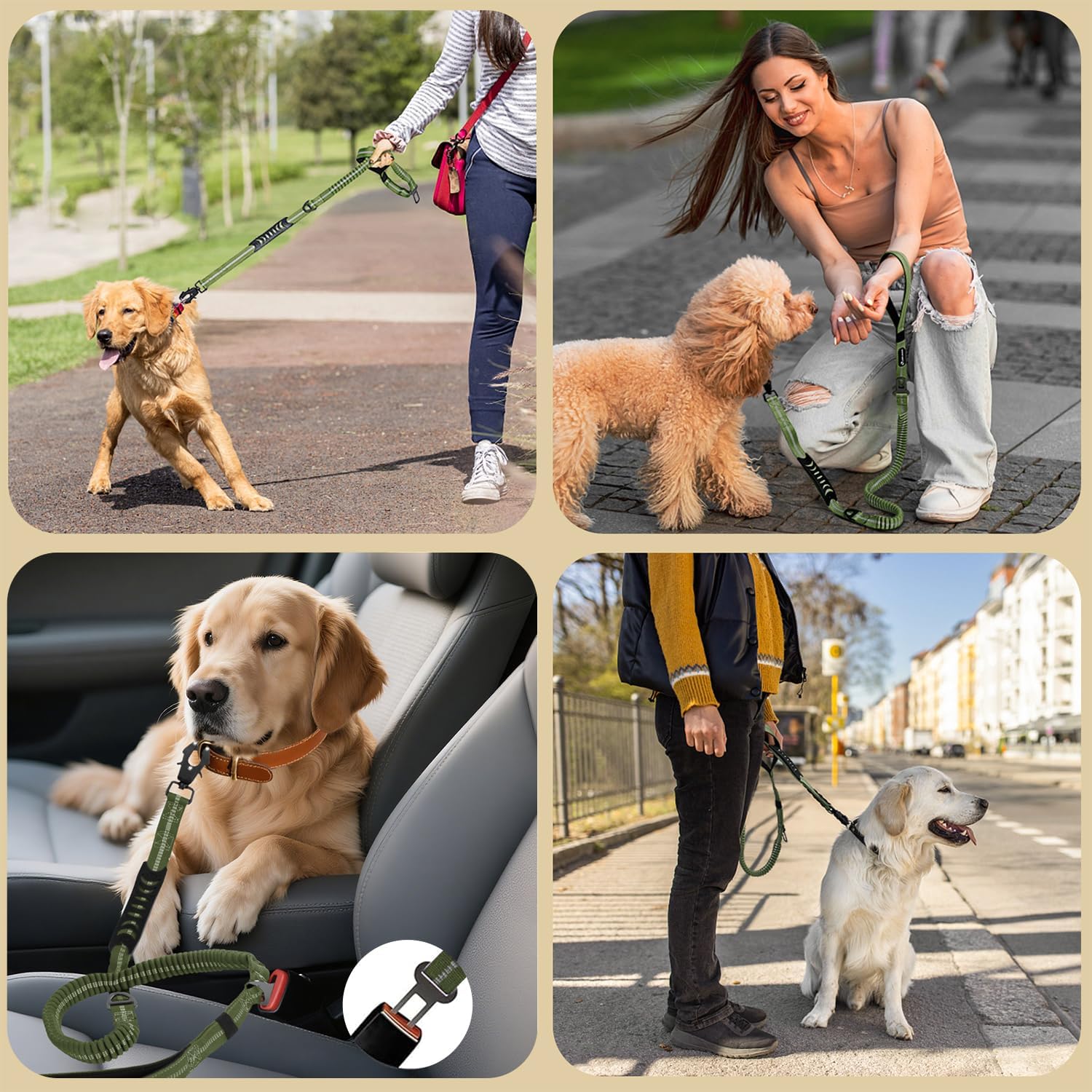 Heavy Duty Tactical Bungee Dog Leash, 4-6FT Shock Absorbing Tactical Dog Leash with 2 Padded Handles, Metal Carabiner Clip, Car Seatbelt, Reflective for Medium Large Dogs (ArmyGreen) - Image 7