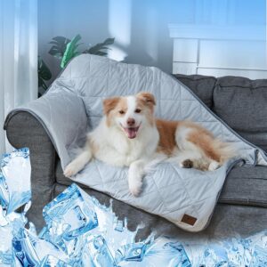 Cooling Blanket for Dogs Washable, Q-MAX>0.4 Waterproof Pet Self Cooling Mat, Reversible Cooling & Plush Pet Blanket for Large Dogs, Washable Bed Sofa Cover for All Weather, 49"*42"
