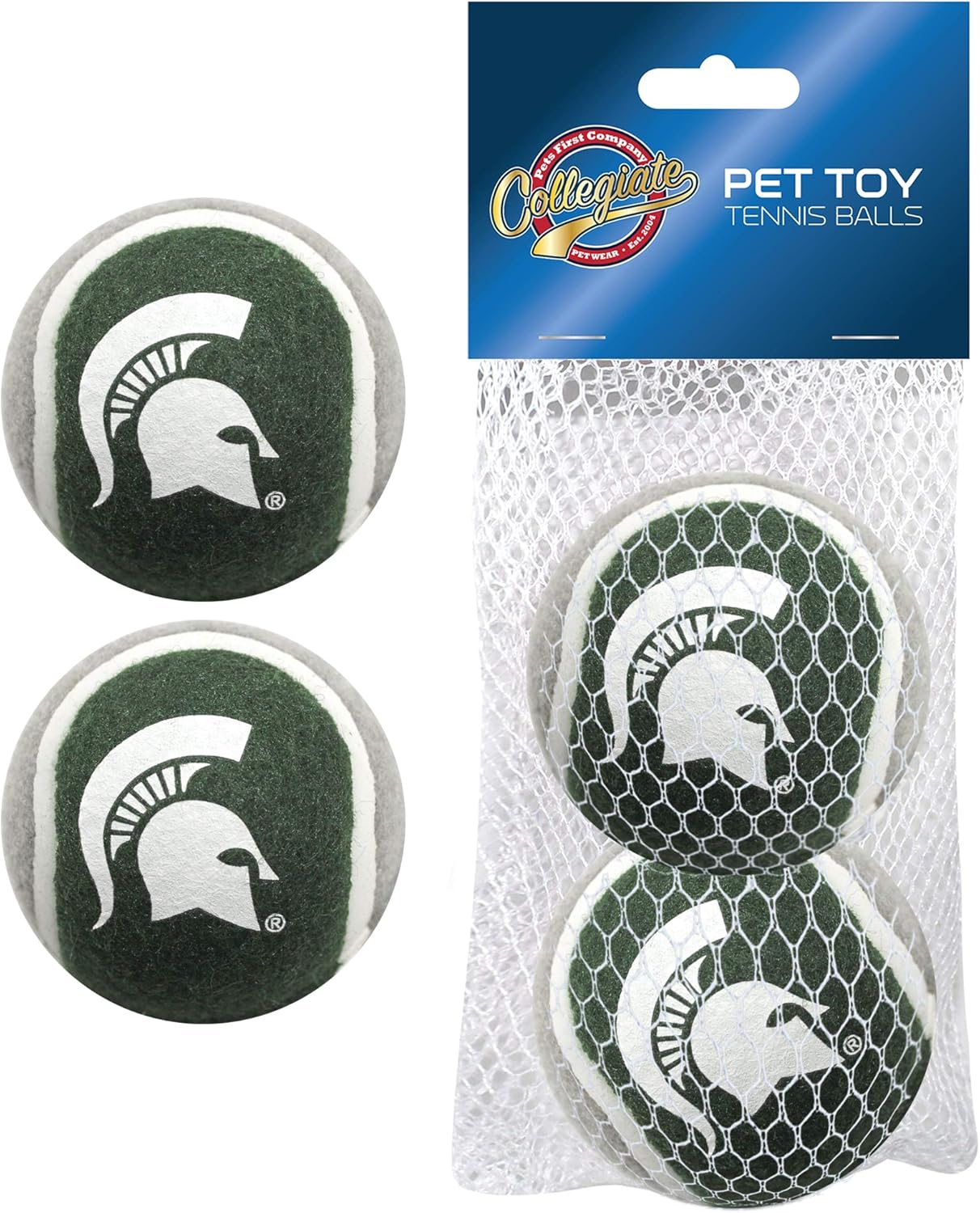 Pets First NCAA Michigan State Spartans Tennis Balls for Dogs & Cats - 2 poece Set with Team Logo in Vibrant Team Color