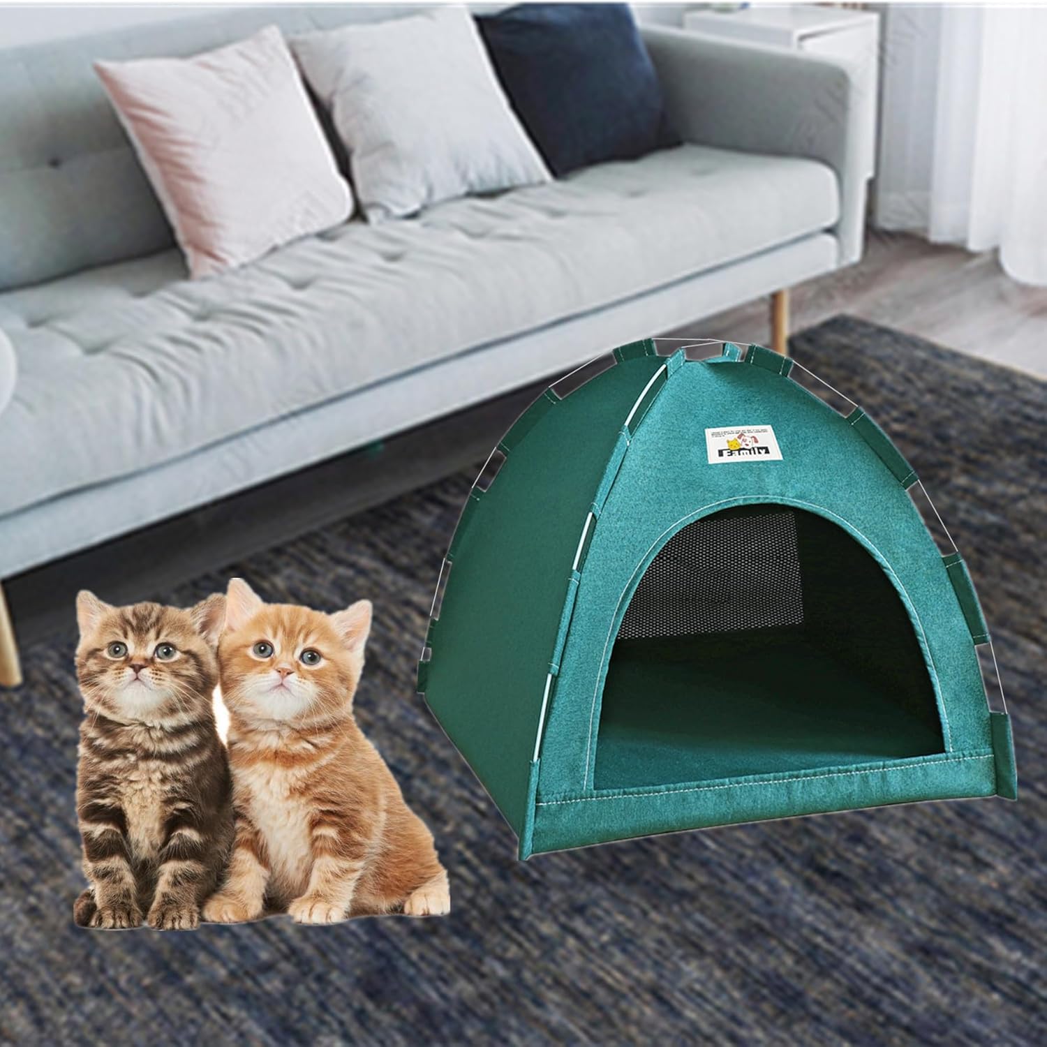alfyng Cat Tent, Kitten Tent Cave Nest Bed, Portable Pet Cats Tents House for Little Dog, Folding House with Soft Mat for Small Animals All Seasons Indoor and Outdoor (Green) - Image 6