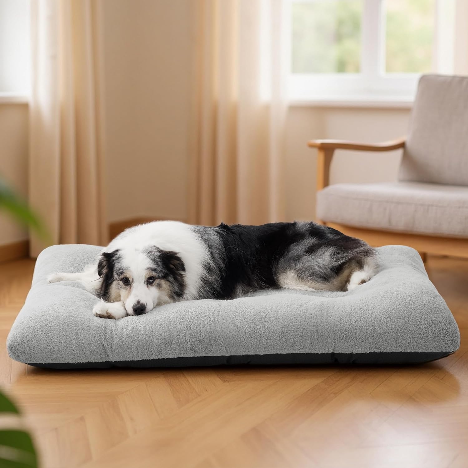 Bedsure Washable XL Dog Bed for Crate for Extra Large Dogs, Comfort Fluffy Plush Pet Pillow Bed Kennel Pad with Non-Slip Bottom, Machine Washable Pet Sleeping Mat, 41"x27", Gray - Image 5