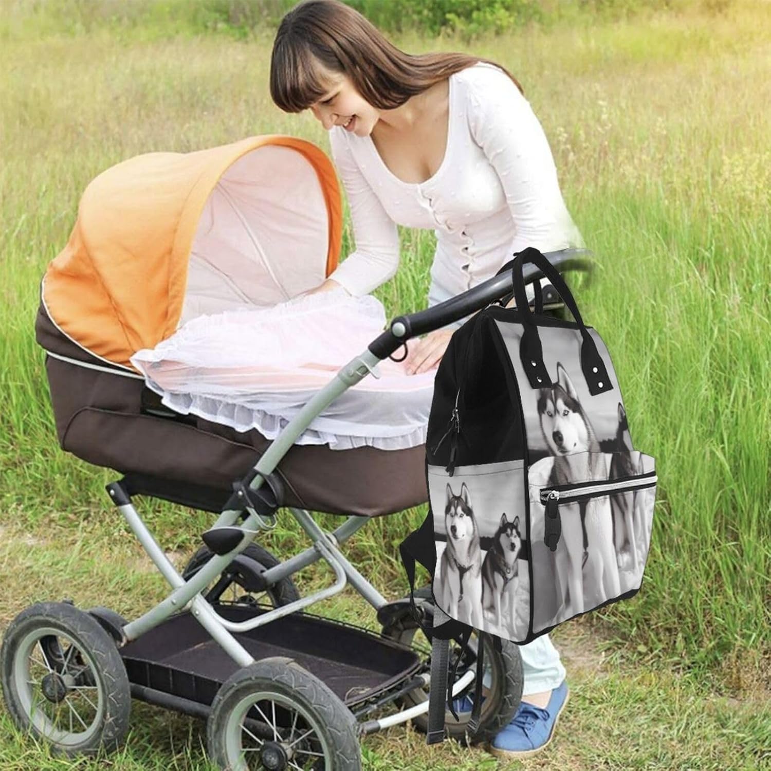 Husky dogs snow Diaper Bag Essentials Travel Tote Nappy Backpack Large Capacity Mummy Backpack Multifunction Waterproof Teacher Nurse Bag 15.7 inch Work laptop Bags - Image 6