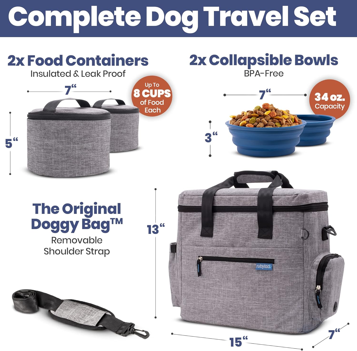 Original Doggy Bag (Grey) & 32 oz Insulated Water Bottle with Attached 8 oz Bowl (Dog Mom) – Dog Travel Bag & Hydration Set - Image 4