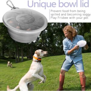 Collapsible Dog Bowls – Portable Travel Dog Bowls with Lids & Carabiners, 2 Pack Silicone Watering Feeding Pet Bowls for Dogs Cats, 450ml/15oz Collapsable Doggy Bowl for Walking Hiking Camping