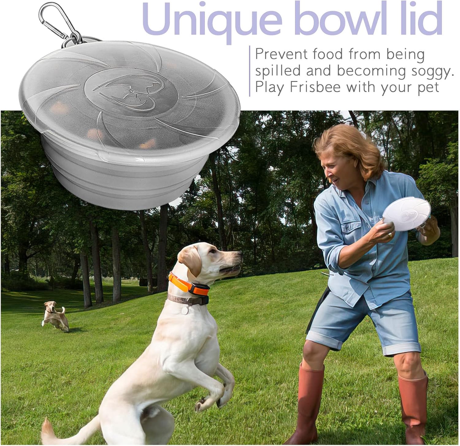 Collapsible Dog Bowls - Portable Travel Dog Bowls with Lids & Carabiners, 2 Pack Silicone Watering Feeding Pet Bowls for Dogs Cats, 450ml/15oz Collapsable Doggy Bowl for Walking Hiking Camping - Image 2