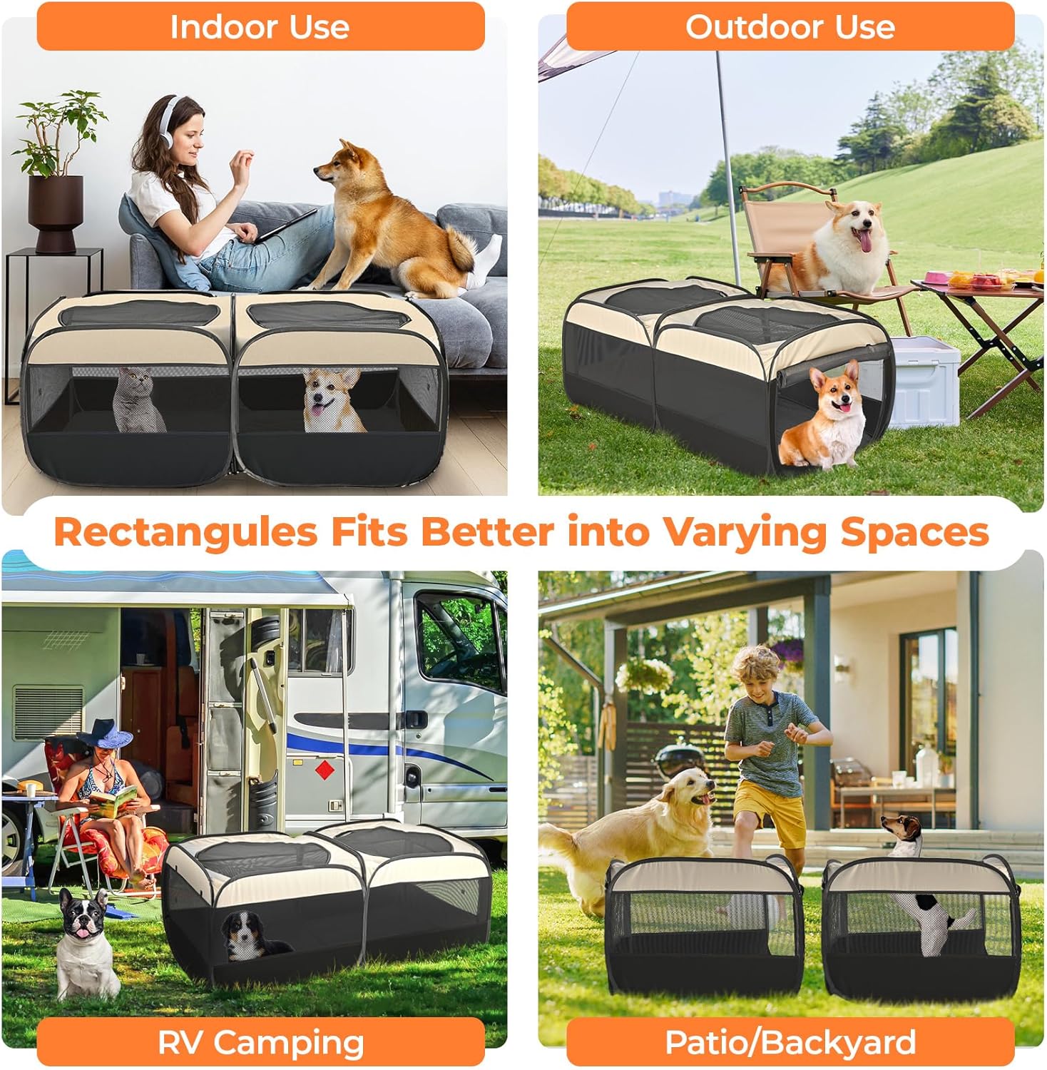 2-in-1 Pop Up Cat Playpen, Detachable into 2 Separate Pens with Additional Doors, Assembly-Free Portable Dog Crates Pet Pen Tent Kennel Kitten Puppy Enclosure Cage Indoor Outdoor Foldable Condo(S) - Image 3