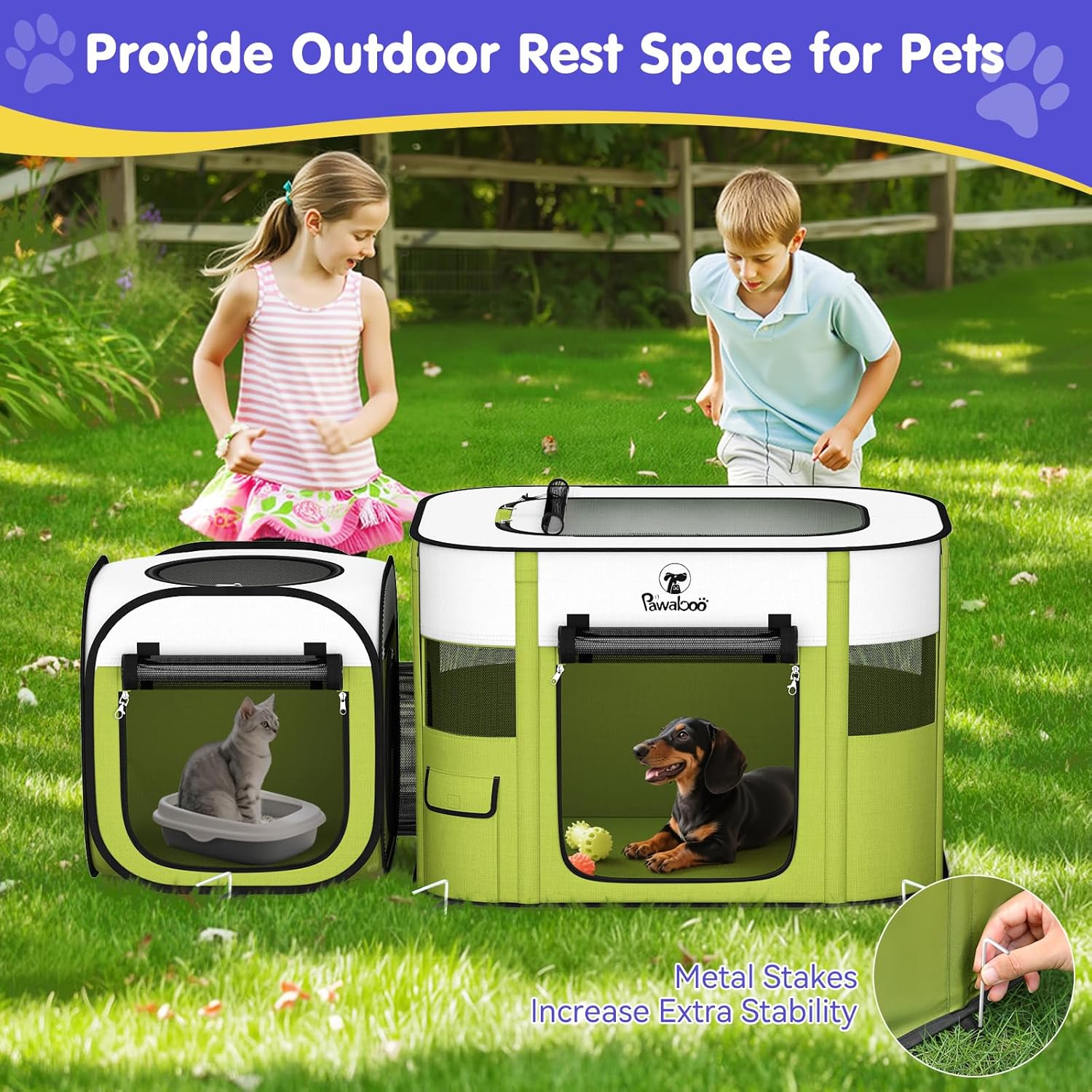 Pawaboo 2-in-1 Pet Playpen for Dog Cat, Portable Puppy Playpen with 600D Oxford, Divisible Pet Tent for Indoor and Outdoor Travel Use of Kitten and Puppy, Foldable Dog Enclosure with Carrying Case - Image 4